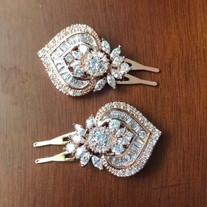 Rose Gold and Crystal Hair Pins